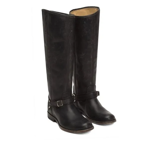 Frye Phillip Ring Black Leather Tall Boots