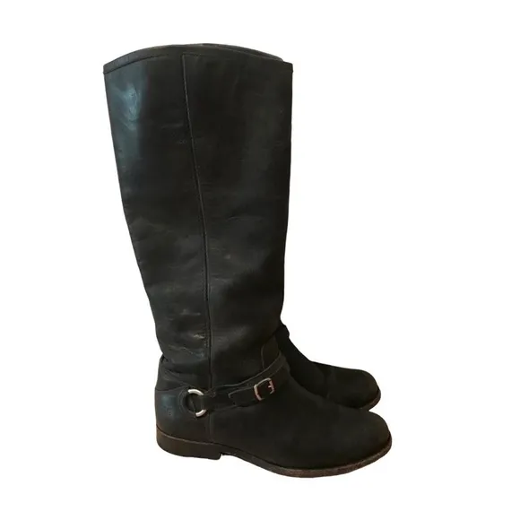 Frye Phillip Ring Black Leather Tall Boots