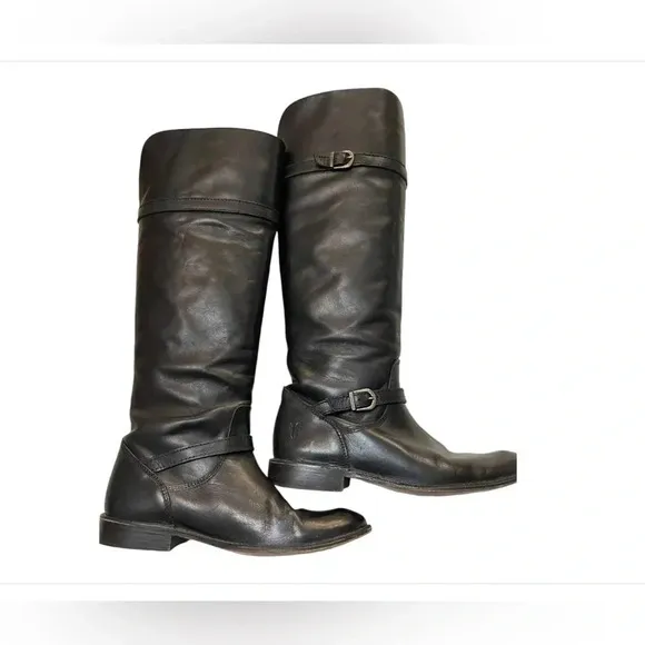 FRYE Shirley 77745 Black Leather Equestrian Riding Boots Size 5.5 Comes with Box