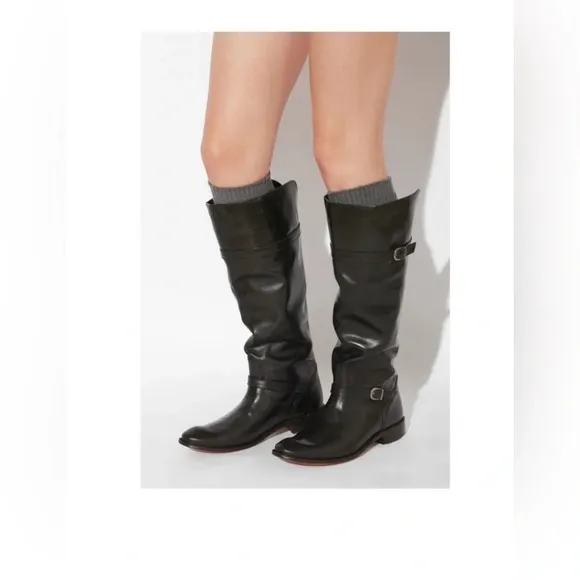 FRYE Shirley 77745 Black Leather Equestrian Riding Boots Size 5.5 Comes with Box