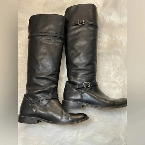 FRYE Shirley 77745 Black Leather Equestrian Riding Boots Size 5.5 Comes with Box