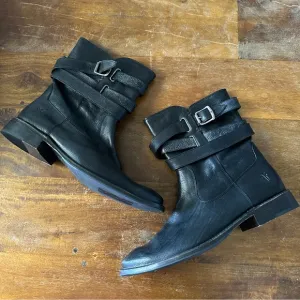 FRYE Shirley Boots Strappy Short‎ Moto Biker 77734 Black ladies size 9