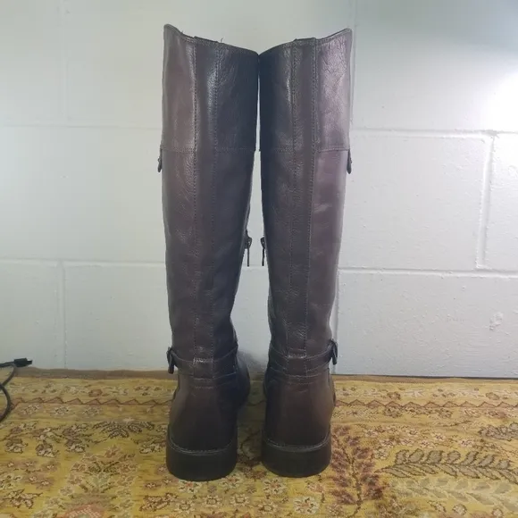 Frye Shirley brown rivet leather tall riding boots