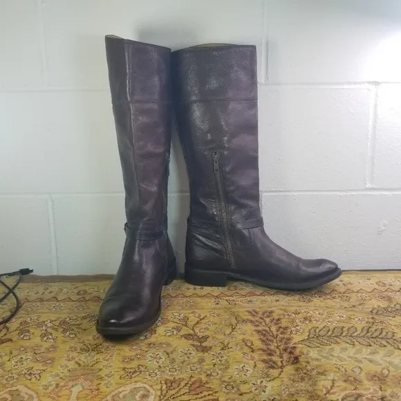 Frye Shirley brown rivet leather tall riding boots