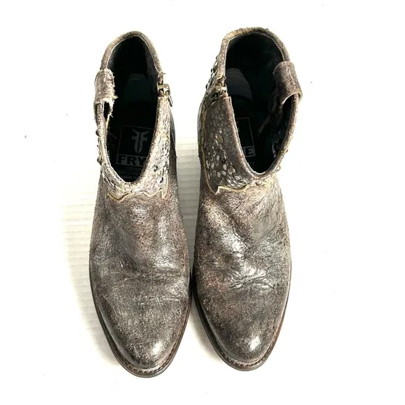 Frye Short Western Boots Womens Sz 7 M Brown Grey Deborah Studded Distressed Zip