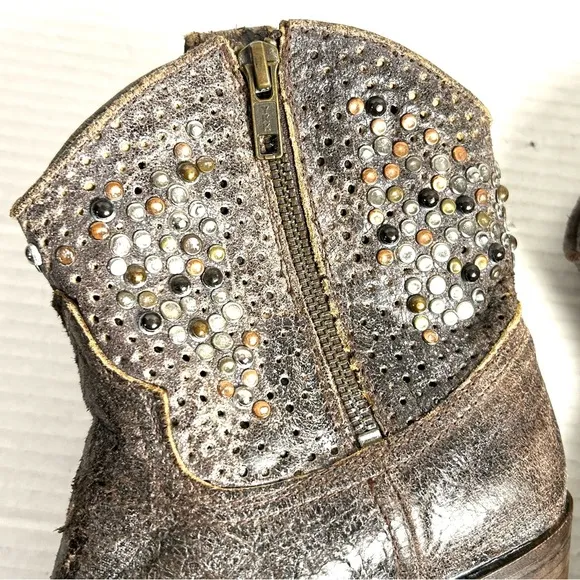 Frye Short Western Boots Womens Sz 7 M Brown Grey Deborah Studded Distressed Zip