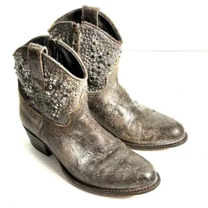 Frye Short Western Boots Womens Sz 7 M Brown Grey Deborah Studded Distressed Zip