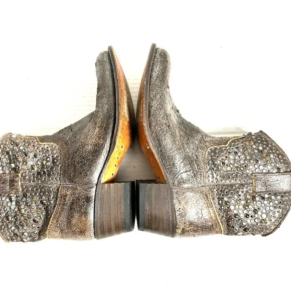 Frye Short Western Boots Womens Sz 7 M Brown Grey Deborah Studded Distressed Zip