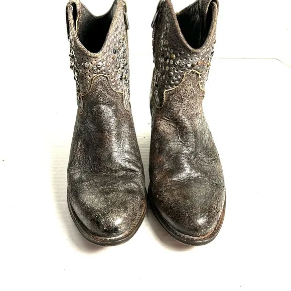 Frye Short Western Boots Womens Sz 7 M Brown Grey Deborah Studded Distressed Zip