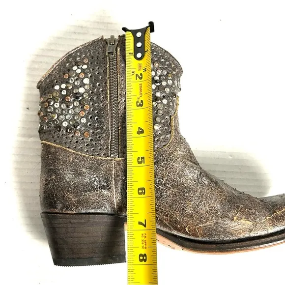 Frye Short Western Boots Womens Sz 7 M Brown Grey Deborah Studded Distressed Zip