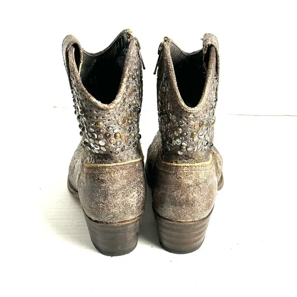 Frye Short Western Boots Womens Sz 7 M Brown Grey Deborah Studded Distressed Zip