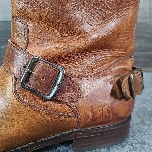 FRYE Veronica 76603 Women Size 9 B Cognac Brown  Short Double Buckle Boots