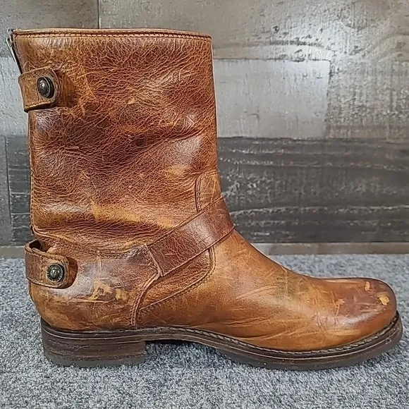 FRYE Veronica 76603 Women Size 9 B Cognac Brown  Short Double Buckle Boots