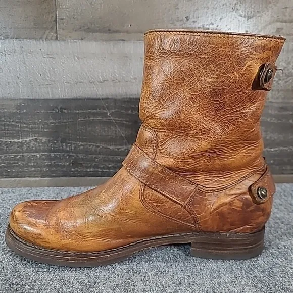 FRYE Veronica 76603 Women Size 9 B Cognac Brown  Short Double Buckle Boots