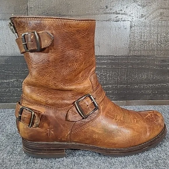 FRYE Veronica 76603 Women Size 9 B Cognac Brown  Short Double Buckle Boots