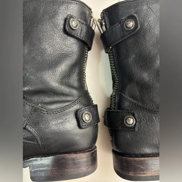 Frye Veronica Back Zip Short Black Leather Moto Boots - Style 66524 Size 6B