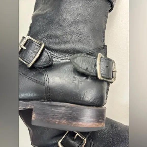 Frye Veronica Back Zip Short Black Leather Moto Boots - Style 66524 Size 6B