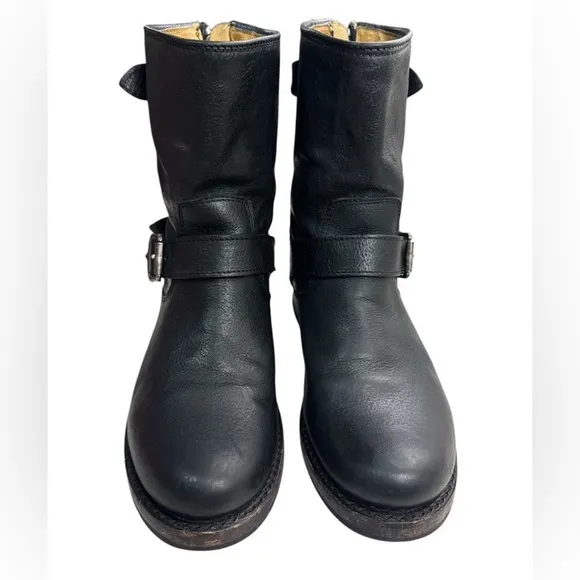 Frye Veronica Back Zip Short Black Leather Moto Boots - Style 66524 Size 6B