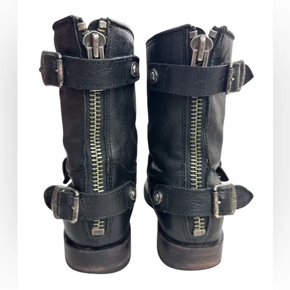 Frye Veronica Back Zip Short Black Leather Moto Boots - Style 66524 Size 6B