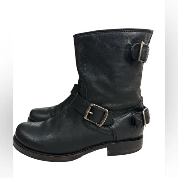 Frye Veronica Back Zip Short Black Leather Moto Boots - Style 66524 Size 6B