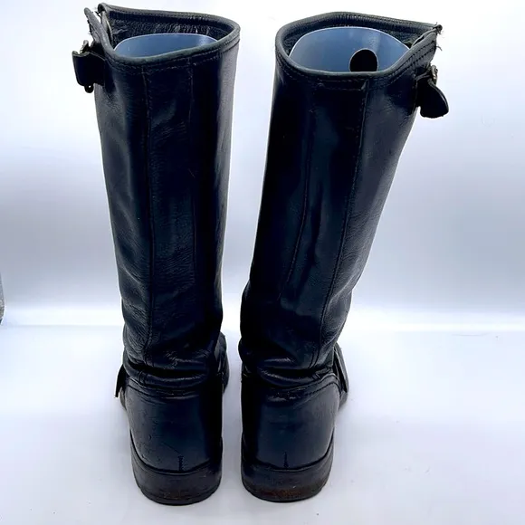 Frye Veronica Leather Buckle Short Moto Boots Black  Size 6.5