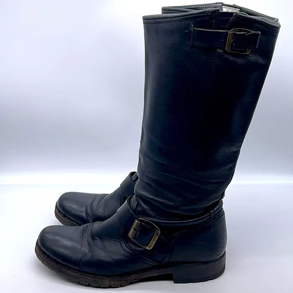 Frye Veronica Leather Buckle Short Moto Boots Black  Size 6.5