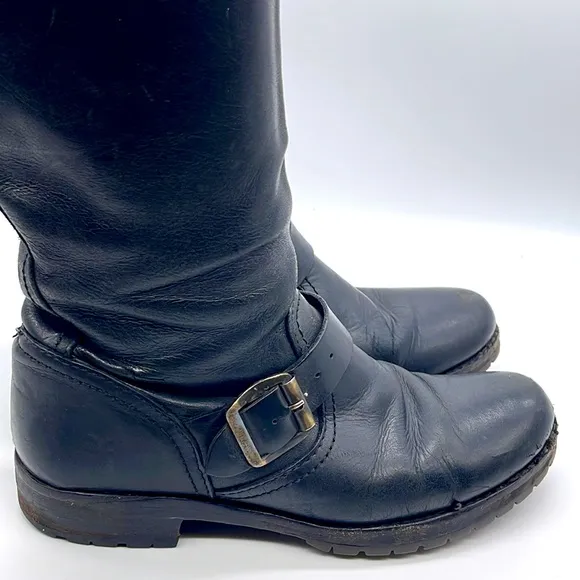 Frye Veronica Leather Buckle Short Moto Boots Black  Size 6.5