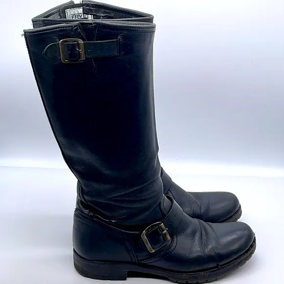 Frye Veronica Leather Buckle Short Moto Boots Black  Size 6.5