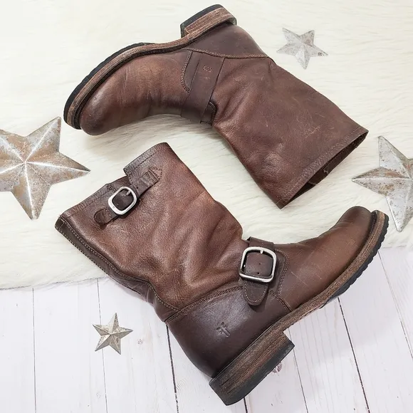 Frye Veronica short boots dark brown slouchy moto booties size 5.5