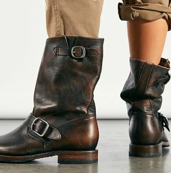 Frye Veronica short boots dark brown slouchy moto booties size 5.5