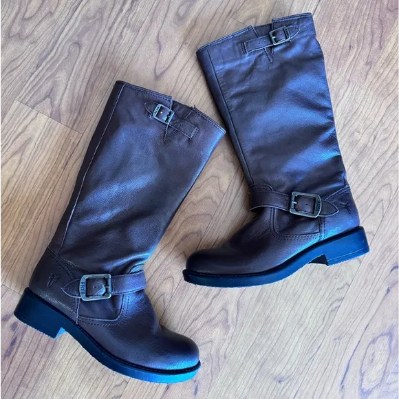 Frye Veronica slouch tall brown leather boys boots size 2