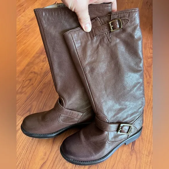 Frye Veronica slouch tall brown leather boys boots size 2