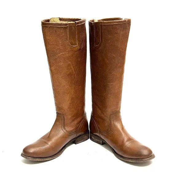 FRYE | Vintage Y2K honey brown leather back zip knee high riding boots