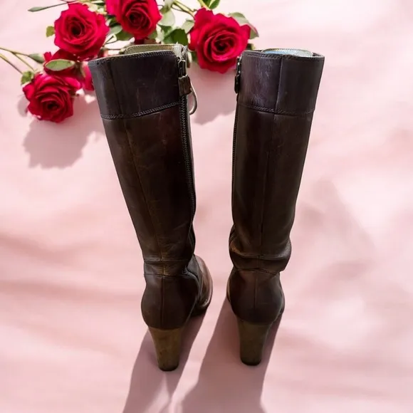 FRYE VTG Sz 8Knee High Tall  Lace Up Zippered Leather Boots Cowgirl Moto Sexy