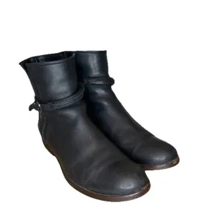 Frye Women's 7.5 Melissa Seam Short Ankle Boots Black Leather Buckle Side Zip