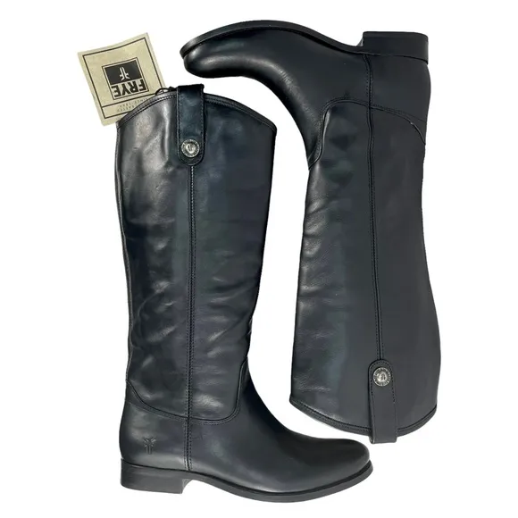 Frye | Women’s 8B |‎ Melissa Tall Black Leather Boots Extended Calf #3477167