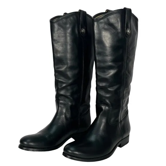 Frye | Women’s 8B |‎ Melissa Tall Black Leather Boots Extended Calf #3477167