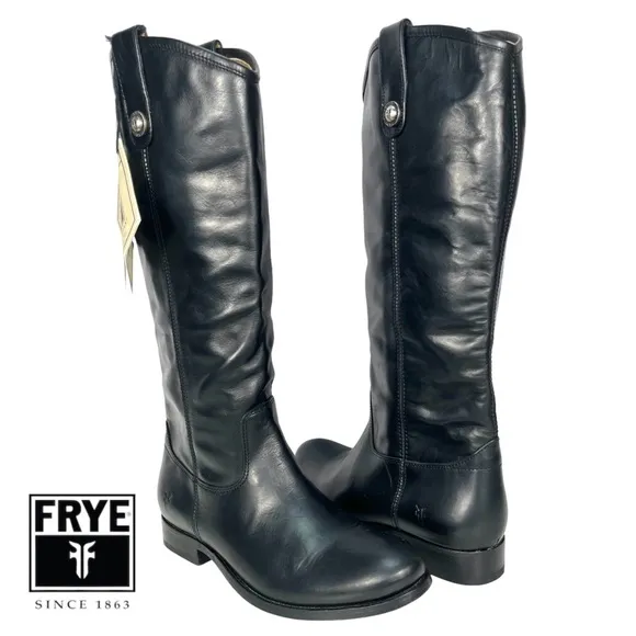 Frye | Women’s 8B |‎ Melissa Tall Black Leather Boots Extended Calf #3477167
