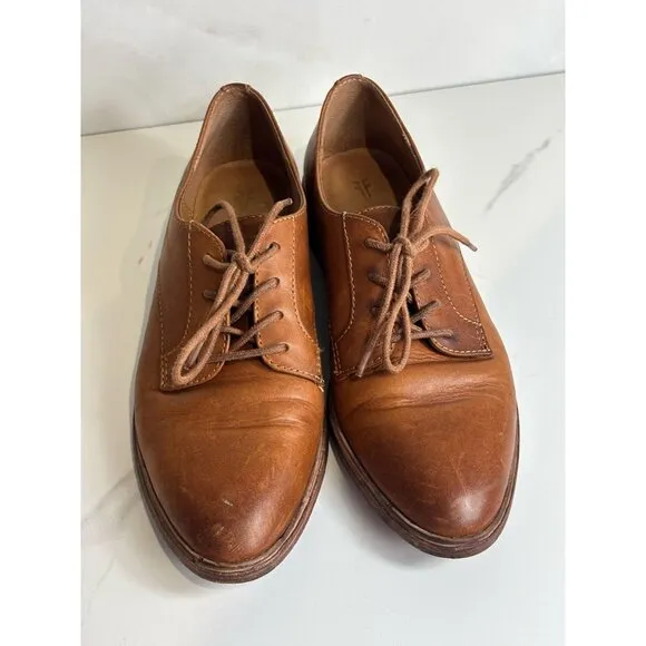 Frye Womens Pull Up Lace Emory Oxford Shoes Caramelantique Leather Brown Size 8M
