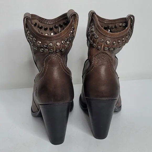 Frye Womens Size US 6.5 Jenny Cut Stud Short Ankle Boots Brown Leather Bootie