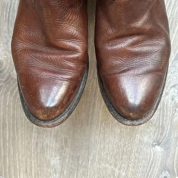 Frye Wyatt Distressed Brown Leather Studded Short Western Boots