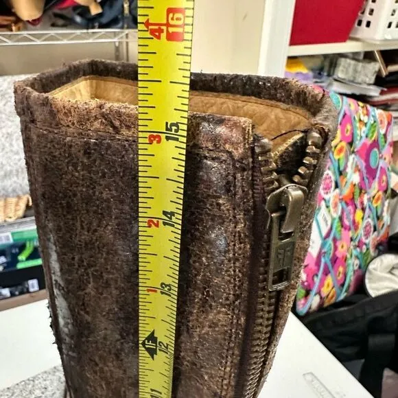 Frye Phillip Studded Harness Tall Boots Brown Distressed Leather sz 7.5 B Womens