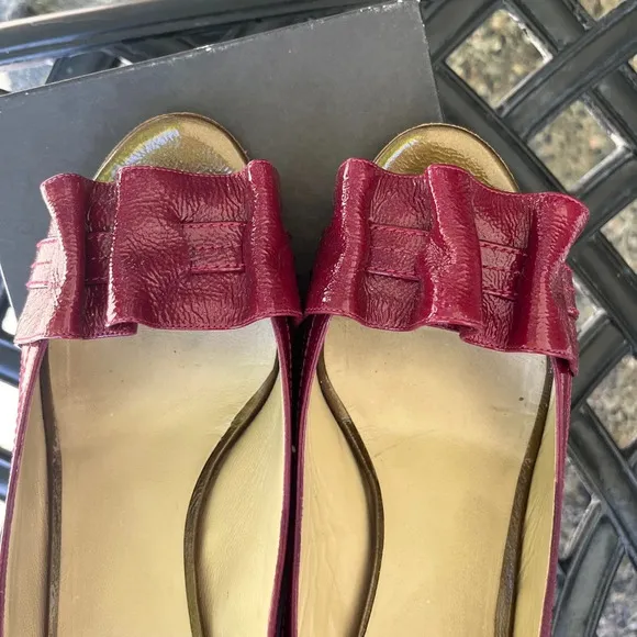 Furla Burgundy Leather Slingback Shoes OPen Toe Patenet Leather Heel size 9
