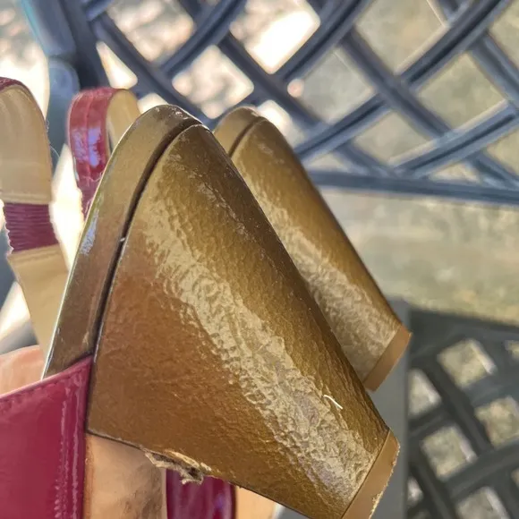 Furla Burgundy Leather Slingback Shoes OPen Toe Patenet Leather Heel size 9