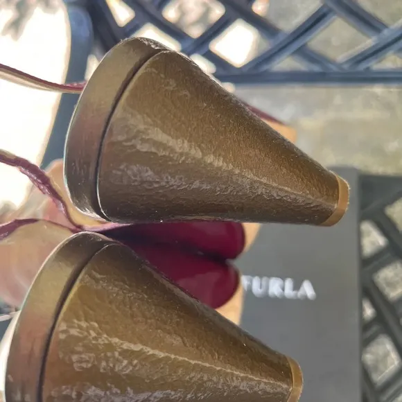 Furla Burgundy Leather Slingback Shoes OPen Toe Patenet Leather Heel size 9