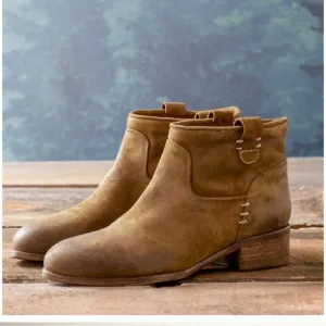 Garnet Hill Womens Isla Western Boots Tan Made in Italy 8.5 Suede Leather