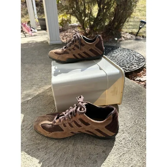 Geox Leather Sneakers Casual Walking Shoes Breathable Brown EU 41‎ US 8