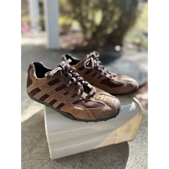 Geox Leather Sneakers Casual Walking Shoes Breathable Brown EU 41‎ US 8