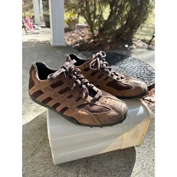 Geox Leather Sneakers Casual Walking Shoes Breathable Brown EU 41‎ US 8