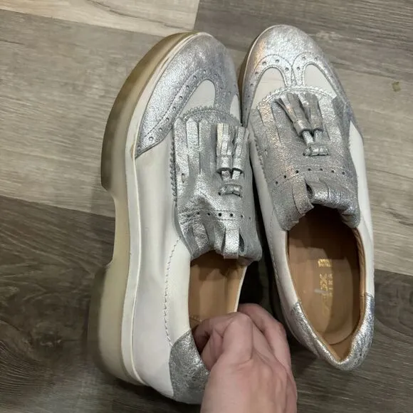 Geox Respira Oxfords Shoes Mens 40 7 White/Silver Tassel Fringe Platform Leather